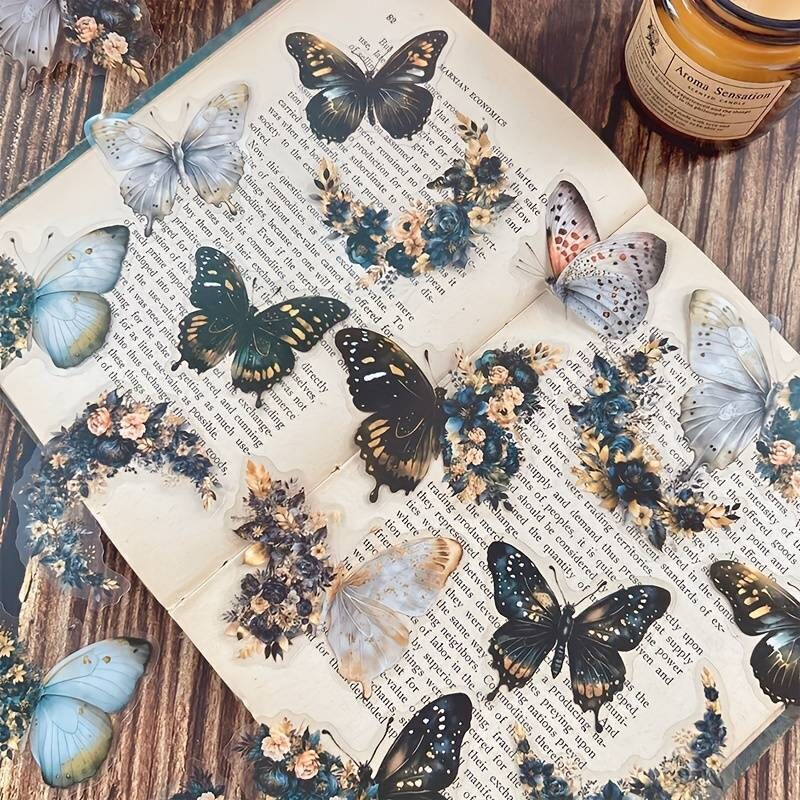 30pcs Vintage Butterfly Floral Stickers, Scrapbooking, Laptop stickers, Decals