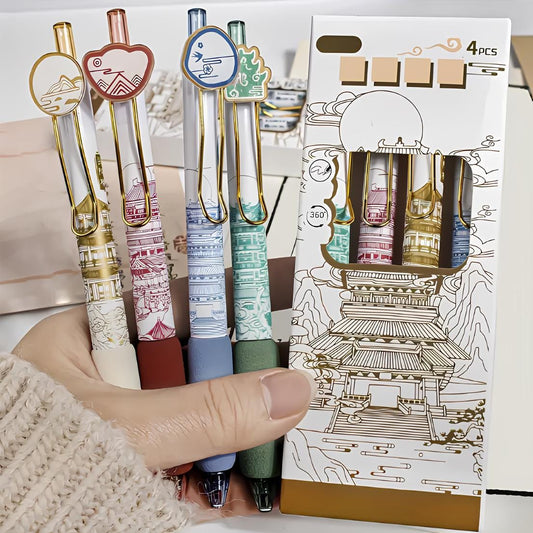 Chinese-inspired gel pens, 4pcs, 0.5mm Fine point